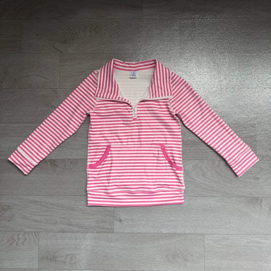 GT1783  Sample No Moq Yoga Baby Girls Pink White Striped Team Print Zipper Pullover Yoga Active Top