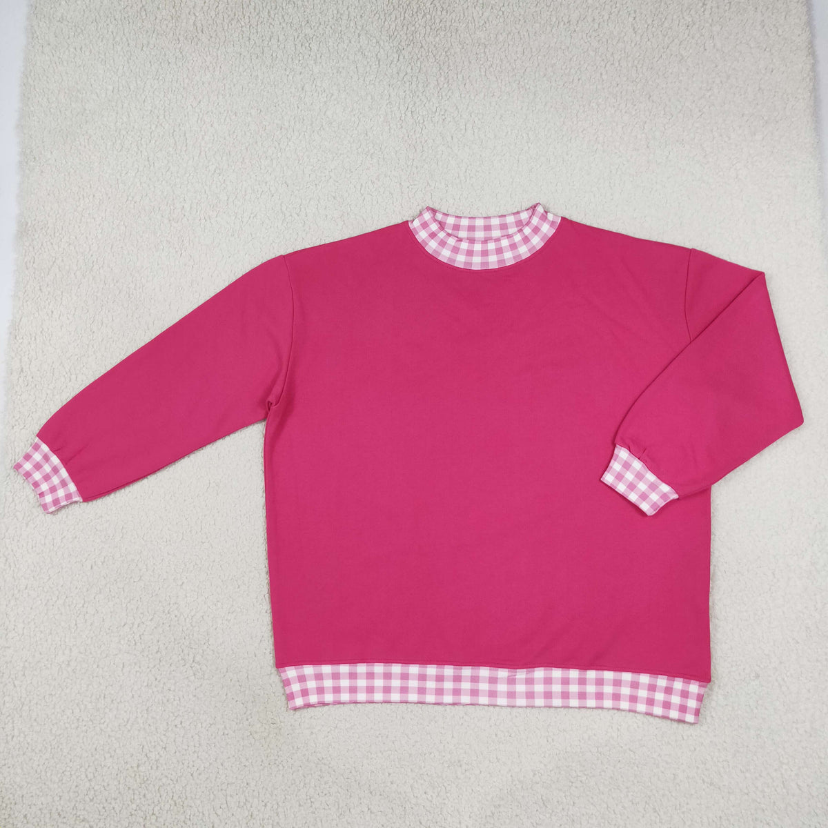 RTS NO MOQ  milk silk GT1796 Sweatshirt Material Adult Women Hot Pink Sweater Gingham Tee Shirts Tops Casual Top
