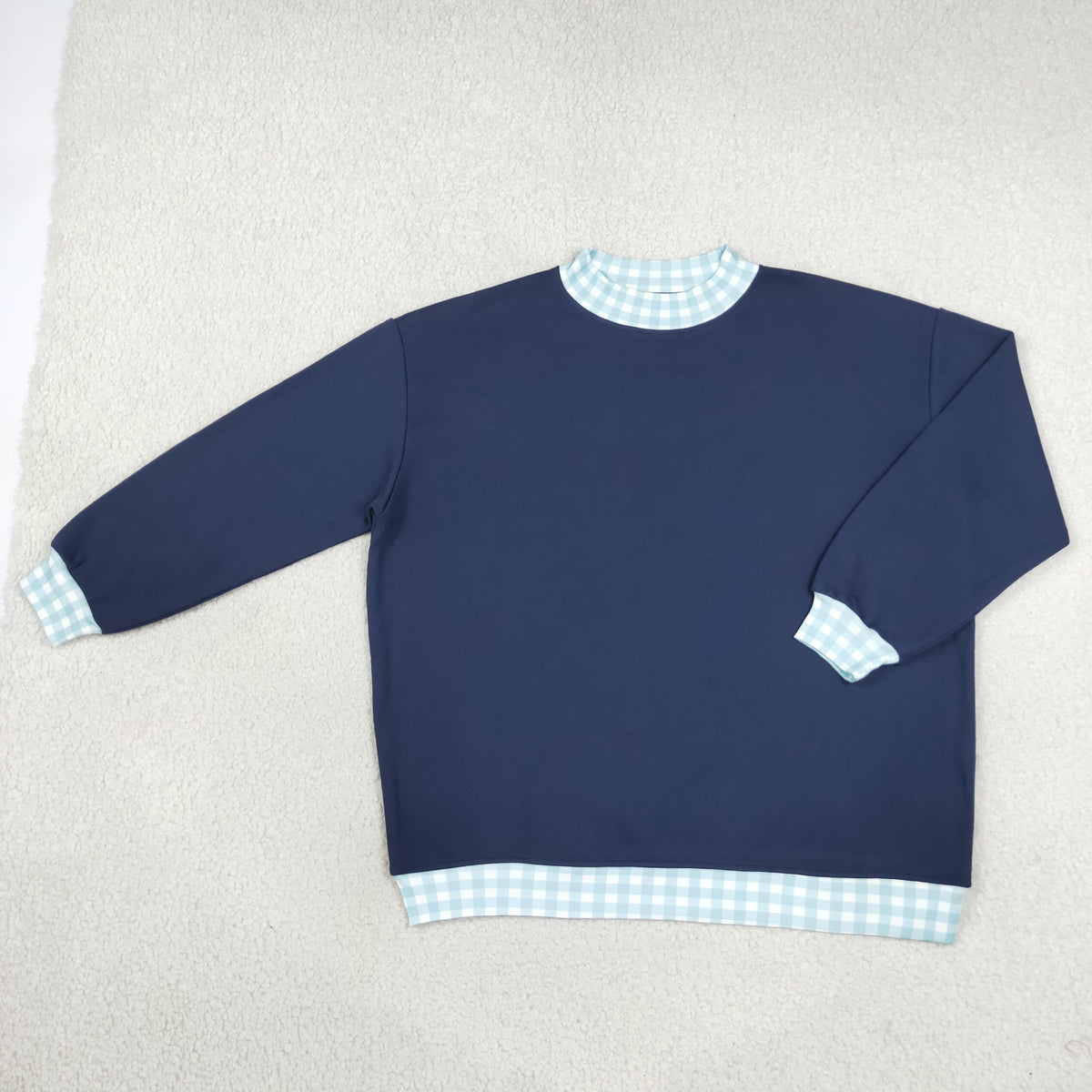 RTS NO MOQ milk silk GT1797 Sweatshirt Material Adult Women Navy Sweater Gingham Tee Shirts Tops Casual Top