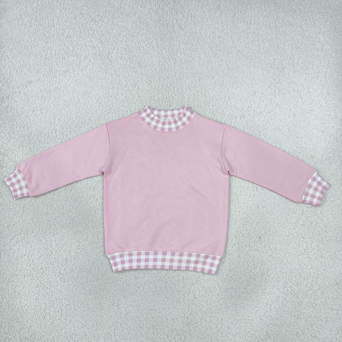 RTS NO MOQ Sibling milk silk Baby Girls Solid Color Long Sleeve Sweatshirt With Gingham Check Trim Collar Cuff Hem