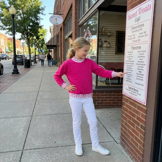 RTS NO MOQ （In stock）fleece GT1800 Sweatshirt Material Kids Girls Hot Pink Long Sleeve Fall T‑shirts Casual Tops