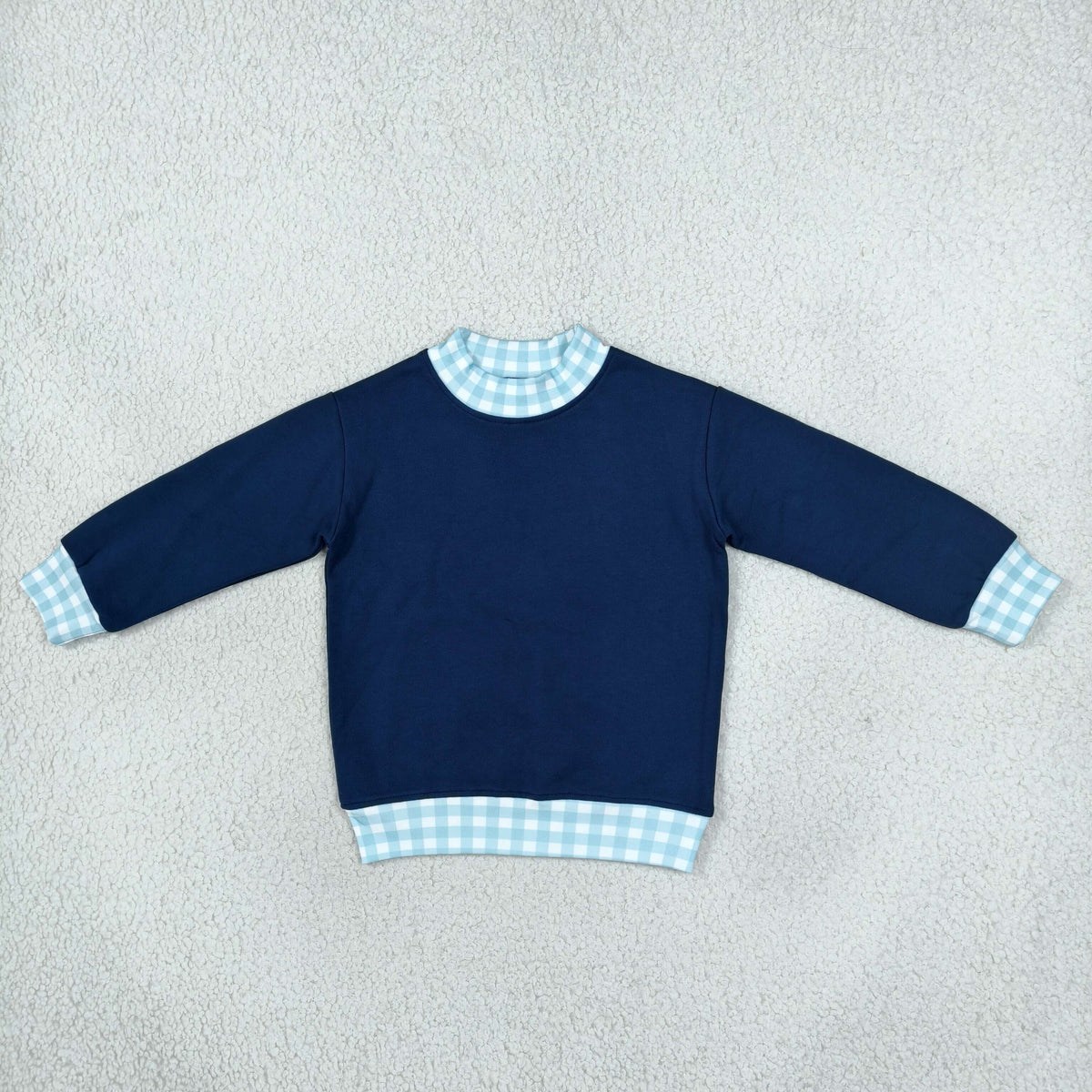 RTS NO MOQ Sibling milk silk Baby Girls Solid Color Long Sleeve Sweatshirt With Gingham Check Trim Collar Cuff Hem