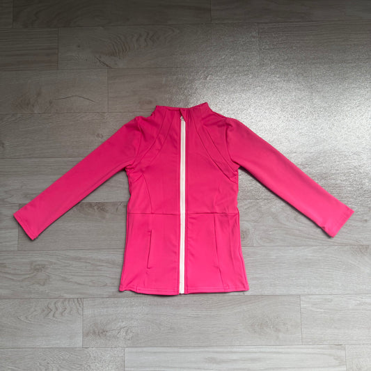 GT1802 Sample No Moq Yoga Long sleeves hot pink pocket zipper kids girls yoga top