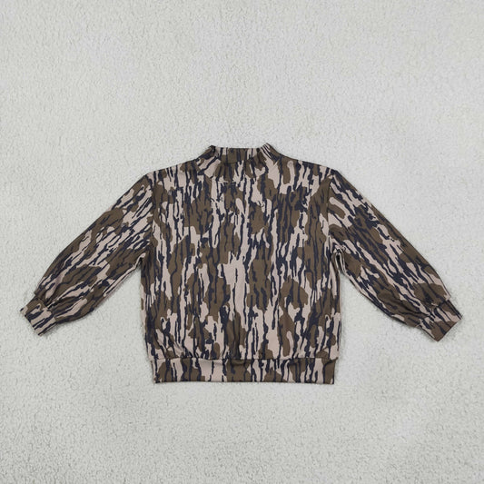 RTS NO MOQ （In stock）yoga fabric GT1810 Yoga High Neck Baby Girls Camouflage Print Long Sleeve Yoga Active T Shirt Top