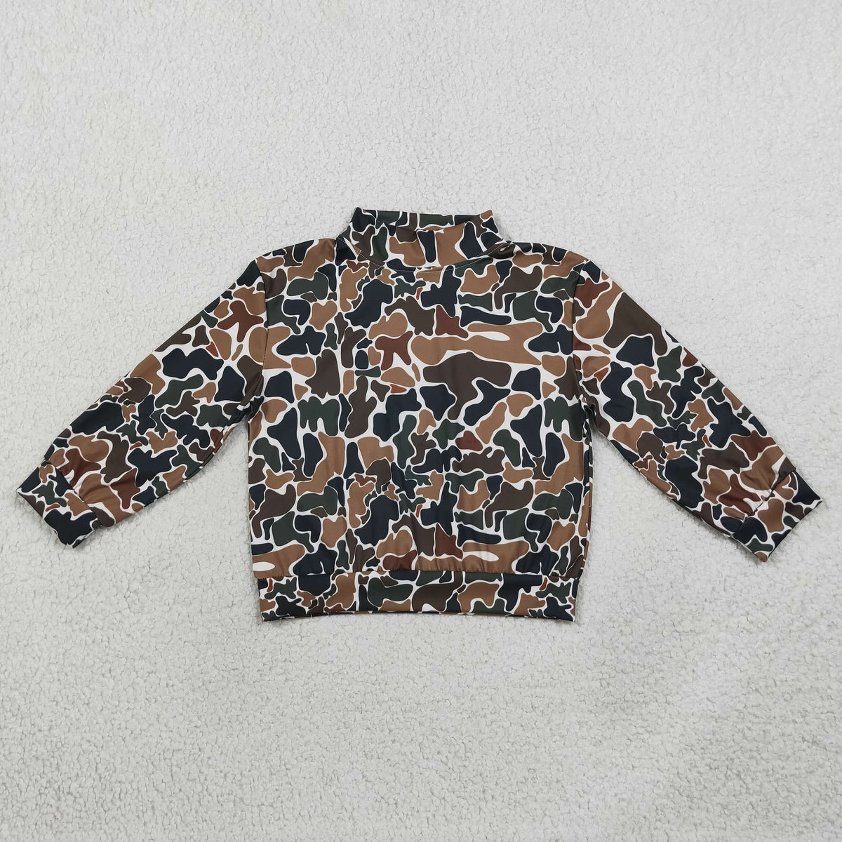 RTS NO MOQ （In stock）yoga fabric GT1812 High Neck Baby Girls Dark Brown Camo Yoga Long Sleeve T-shirts Top