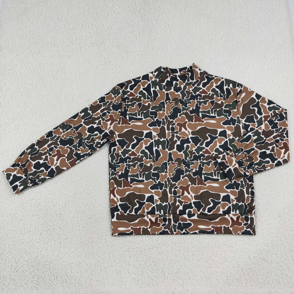 RTS NO MOQ  yoga fabric GT1817 Yoga Adult Women High Neck Dark Brown Camo Yoga Active Long Sleeve T‑shirts Top