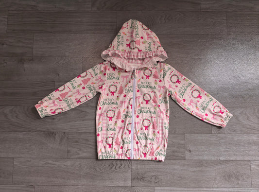 GT1822 Sample No Moq milk silk Baby Girls Holly Trees Zip Pockets Christmas Ruffle Hoodie Jackets Top