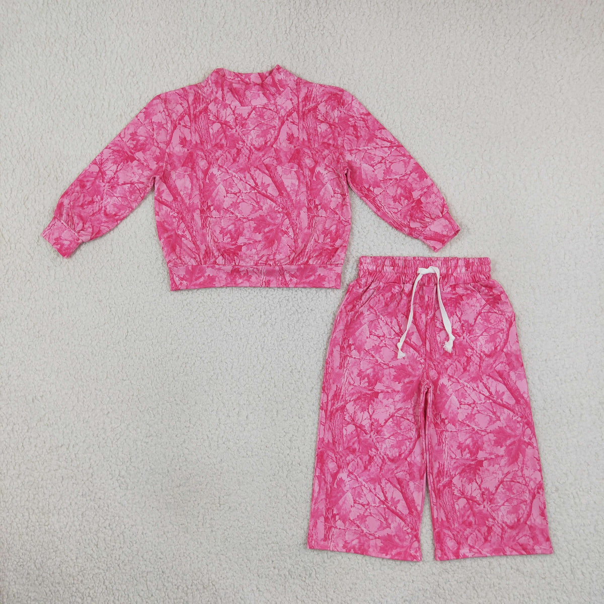 RTS NO MOQ milk silk Sibling Adult Women  And Baby GirlsPink Leaves Camo Top Pockets Flare Pants Clothes Sets
