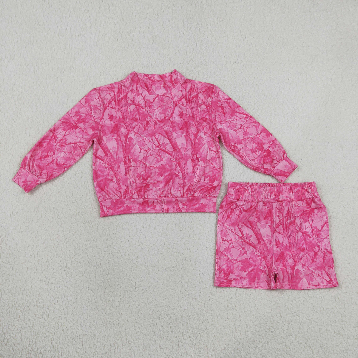 RTS NO MOQ milk silk Sibling Adult Women  And Baby GirlsPink Leaves Camo Top Pockets Flare Pants Clothes Sets