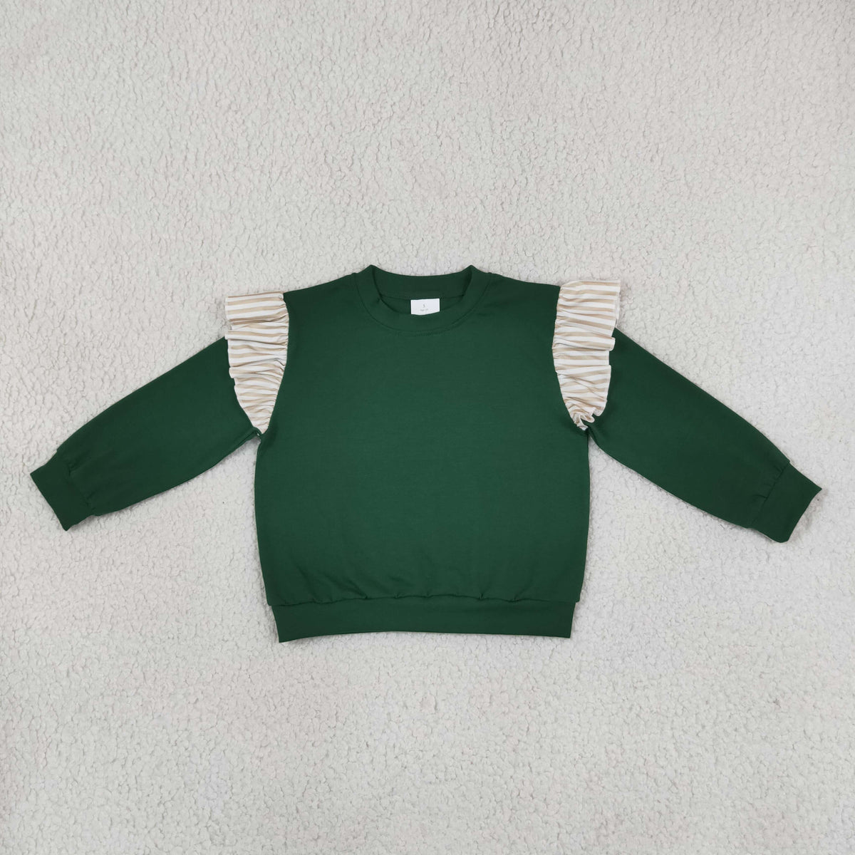 RTS NO MOQ （In stock）cotton GT1845 Baby Girls Green Stripe Long Flutter Sleeve Casual T Shirts Top For Toddler Daily Wear