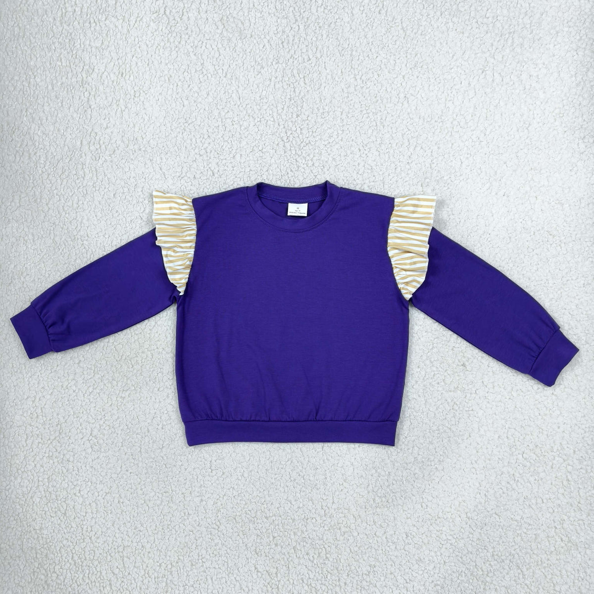 RTS NO MOQ （In stock）cotton GT1846 Baby Girls Purple Khaki Stripe Long Flutter Sleeve Casual T Shirts Top For Daily Wear