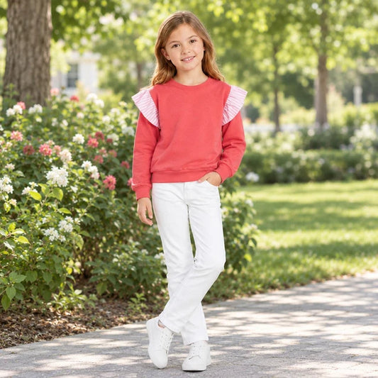 RTS NO MOQ （In stock）cotton GT1848 Baby Girls Watermelon Red Stripe Long Flutter Sleeve T-shirts Top