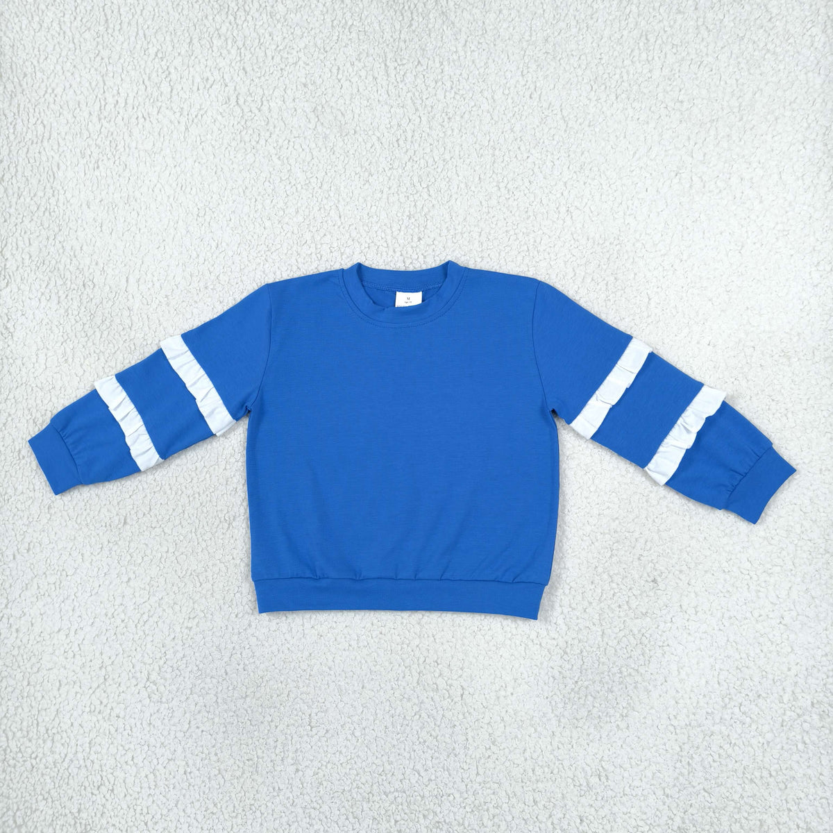 RTS NO MOQ （In stock）cotton GT1860 Baby Girls Blue White Patchwork Long Sleeve T-shirts Top