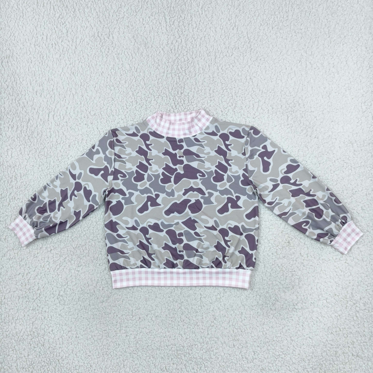 RTS NO MOQ （In stock）milk silk GT1873 Baby Girls Long Sleeve Grey Camo Pink Checked T-shirts Top