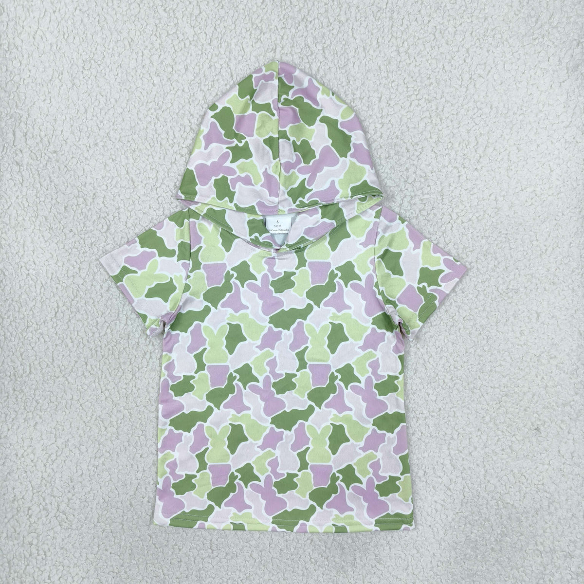 RTS NO MOQ Sibling milk silk Baby Girls And Boys Easter Bunny Camo Print Short Sleeve Hooded T Shirt