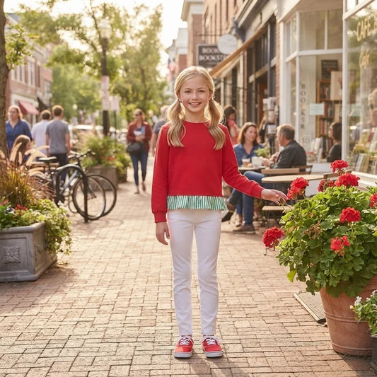 RTS NO MOQ （In stock）GT1935 Baby Girls Red Long Sleeve Ruffle T Shirts Top Casual Daily Wear Blouse