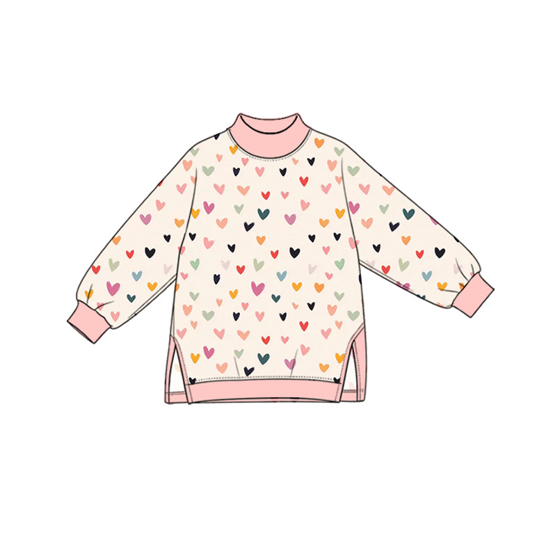 GT2008 (Preorder new) No moq Baby Girls Colorful Heart Print Pink Long Sleeve Side Slit Yoga Top