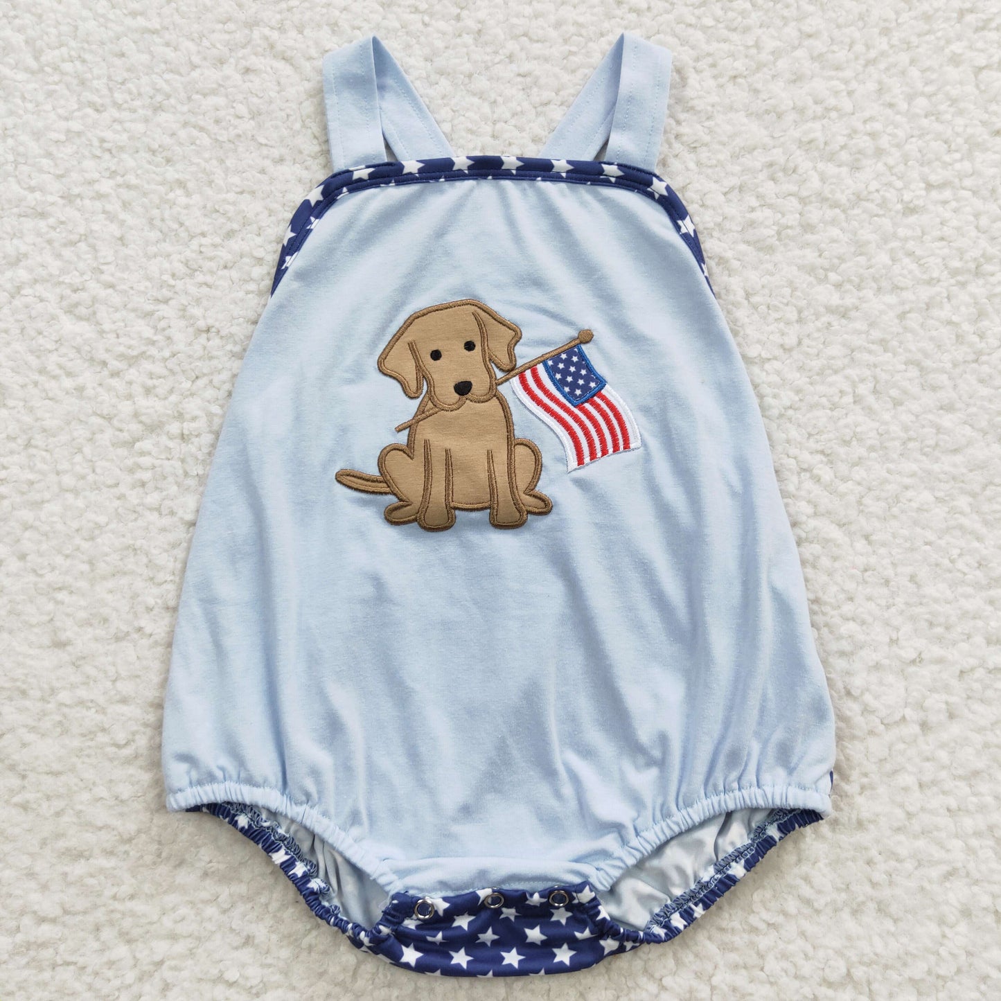 SR0331 National Day Embroidered Puppy Blue Jumpsuit