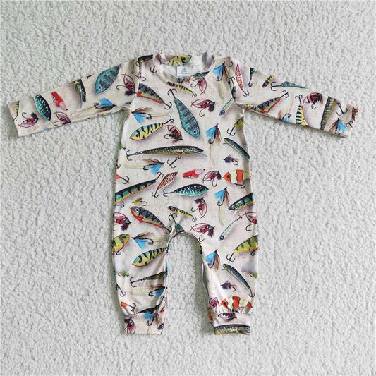 USA Warehouse (IN STOCK) LR0003 Baby Boy Fish Print Long Sleeve Romper Cute Baby Outfit for Boys