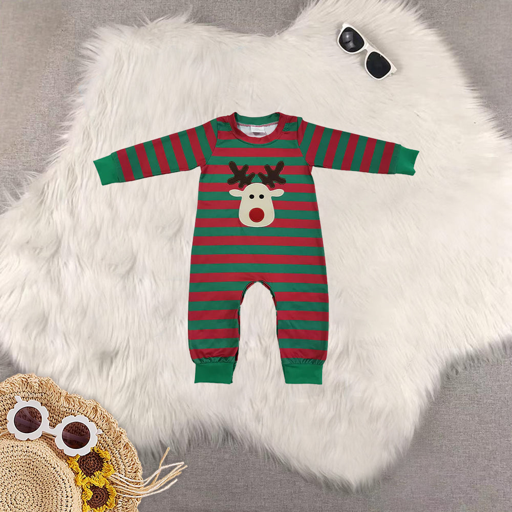 8.21 RTS Sibling Baby Boys Girls Reindeer embroidery tunic stripe pants kids girls Christmas clothes