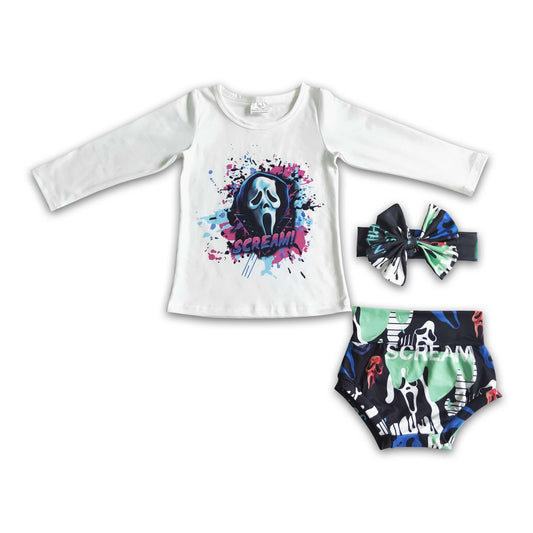 LR0031  Skull long sleeve baby girls Halloween bummies set
