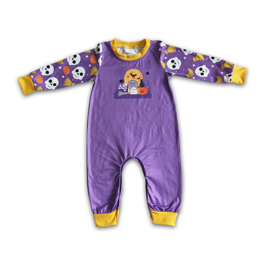 LR0044 Purple Long Sleeve Ghost Pumpkin Baby Halloween Romper for Infants