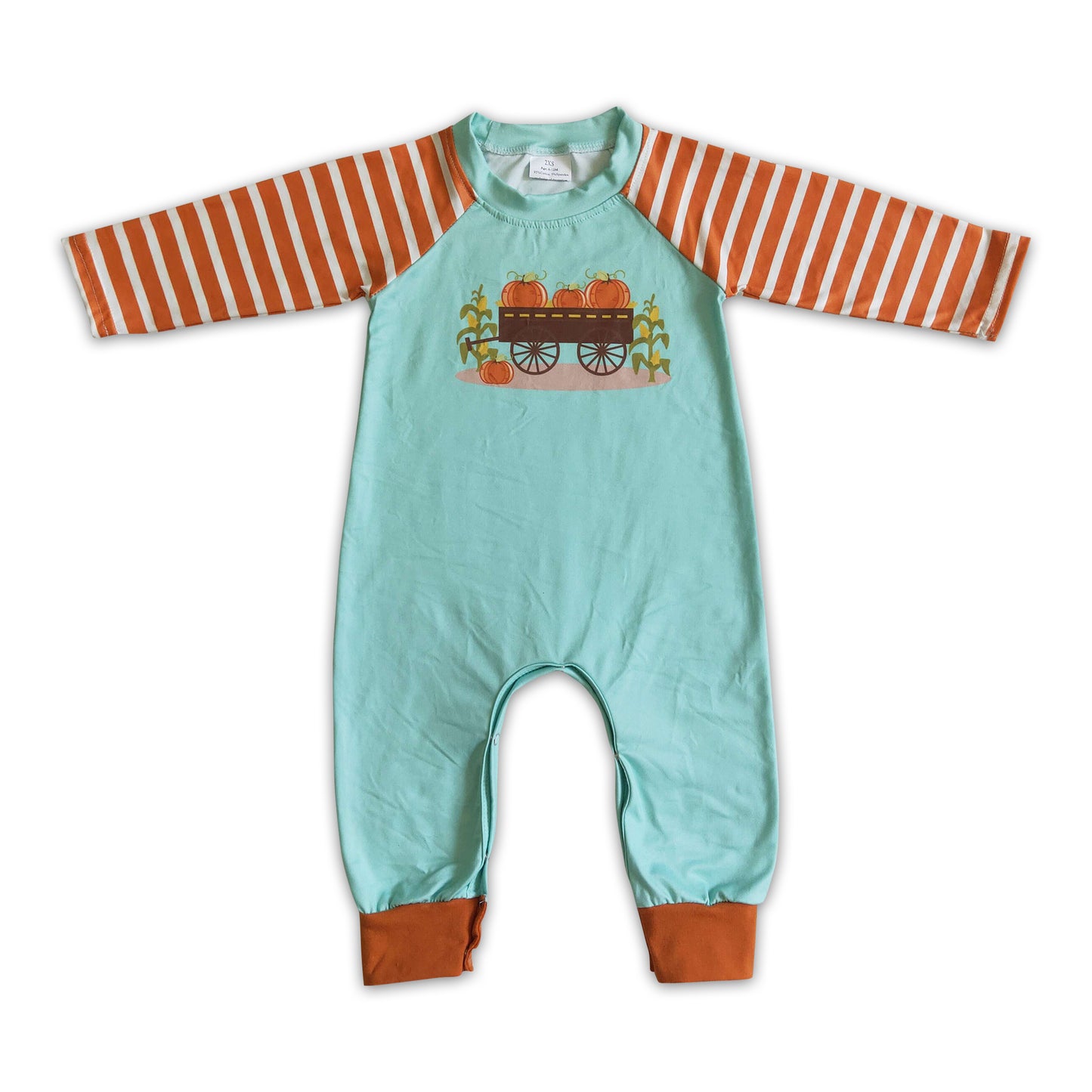 LR0046 Baby Boy Long Sleeve Romper Pumpkin Corn Print Stripe Design Fall Fashion Outfit