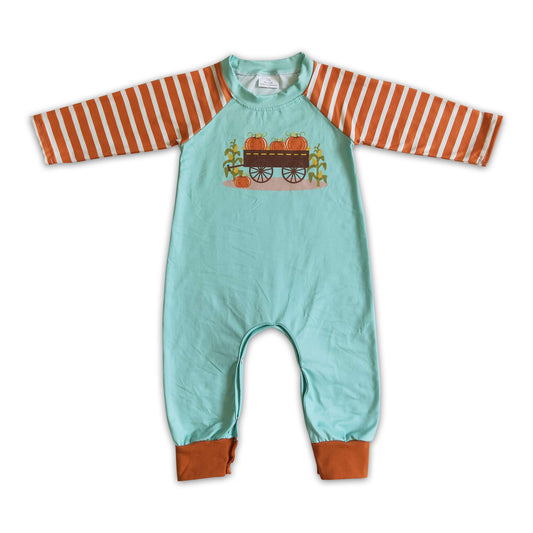 LR0046 Baby Boy Long Sleeve Romper Pumpkin Corn Print Stripe Design Fall Fashion Outfit