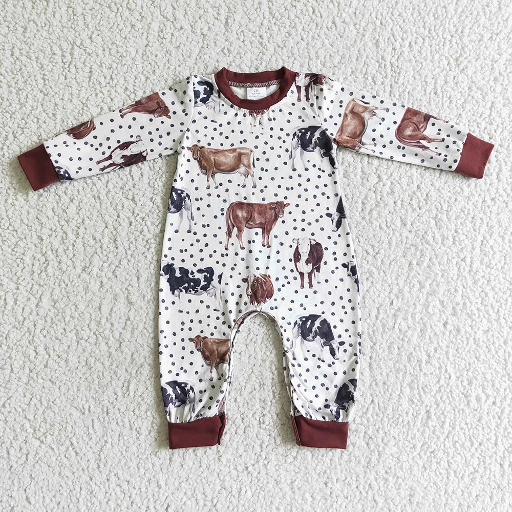 2.4 RTS Sibling Baby Girls Boys Long Sleeve Western Cow Rompers