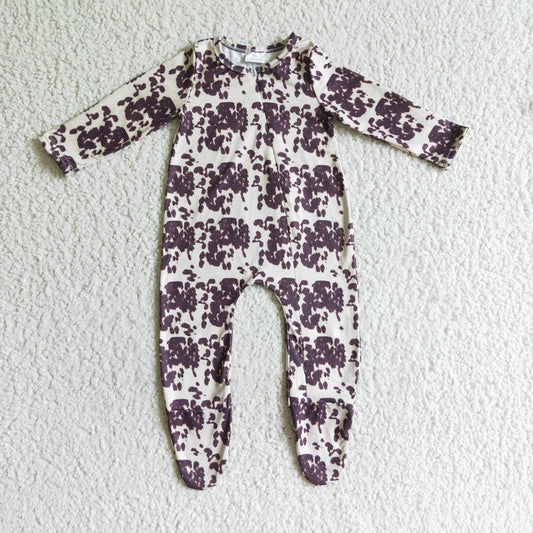 LR0068  Baby kids fall zip cow brown rompers