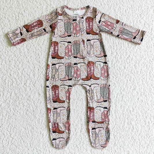 LR0070  Baby kids fall zip pink boots rompers