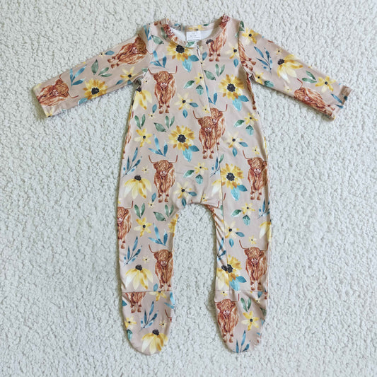 LR0071 Baby kids long sleeve fall highland cow western rompers