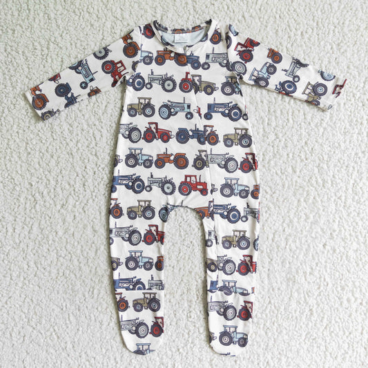 LR0072 Baby kids fall zip tractor rompers