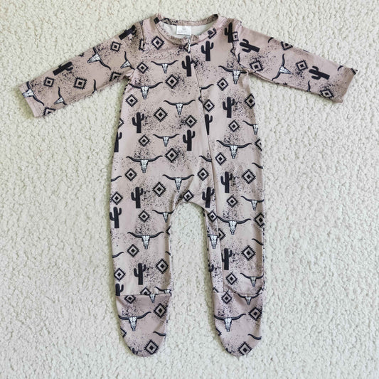 LR0074  Baby kids long sleeve cow cactus zip fall rompers
