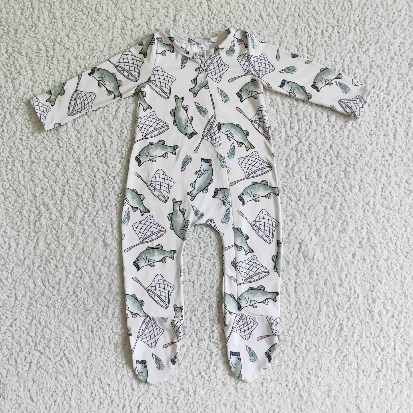 LR0100 Baby kids fall fish zip rompers