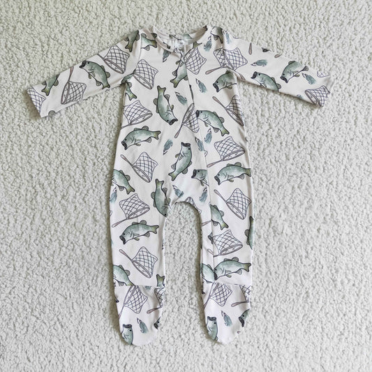 LR0100 Baby kids fall fish zip rompers
