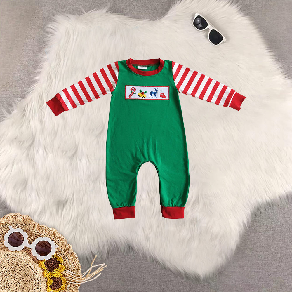 8.20 RTS Sibling Baby Candy cane jingle bell deer embroidery girls Christmas clothes