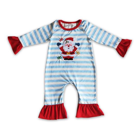 11.15 LR0120 RTS No Moq Promotion Baby girls Christmas santa blue stripes rompers