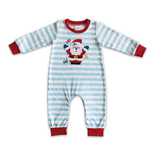 11.15 LR0121 RTS No Moq Promotion Baby boys Christmas santa blue stripes rompers