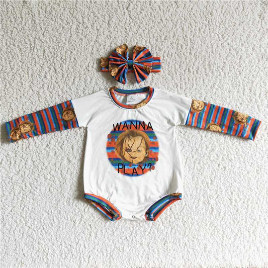 RTS Wanna play stripe baby girls Halloween romper