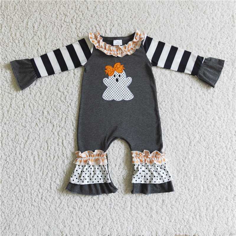 USA Warehouse (IN STOCK) LR0129 Black Ghost Stripe Polka Dots Baby Halloween Romper Infant Costume Outfit