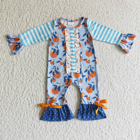 11.8 LR0172 RTS No Moq Promotion Baby girls blue stripe fruits ruffle rompers