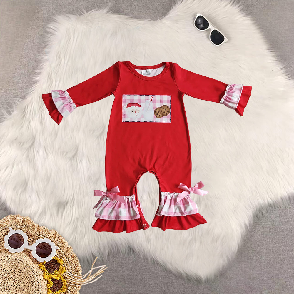 8.21 RTS Sibling Baby Boys Girls Santa milk biscuit shirt plaid ruffle pants girls Christmas clothes rompers