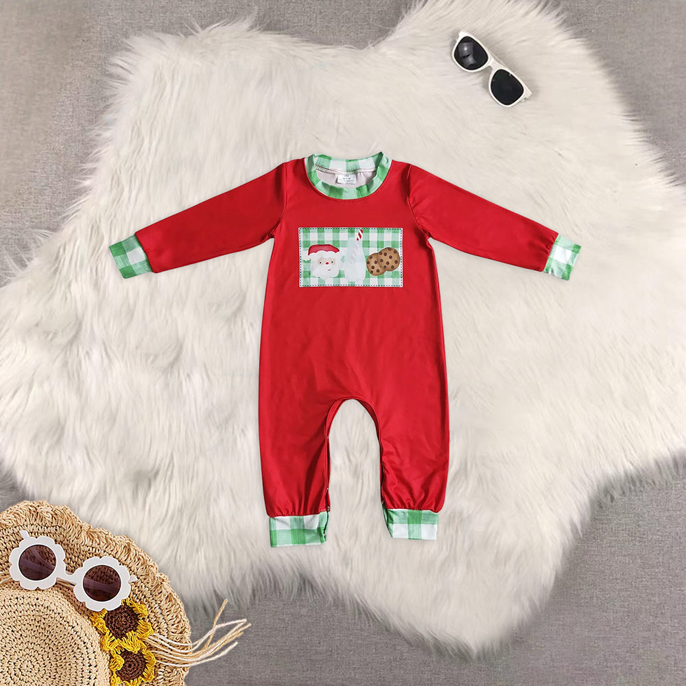 8.21 RTS Sibling Baby Boys Girls Santa milk biscuit shirt plaid ruffle pants girls Christmas clothes rompers