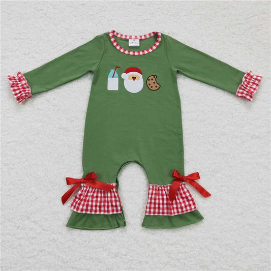 11.25 RTS NO MOQ （In stock）LR0233 Baby Girls Winter Rompers Baby Girls Christmas santa milk cookie rompers