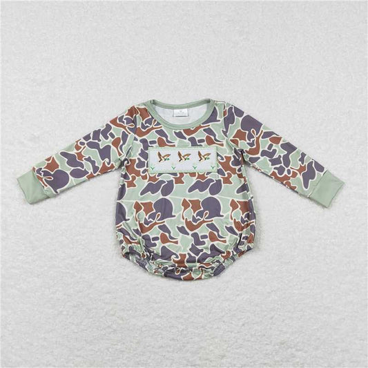 USA Warehouse (IN STOCK) LR0286  Baby Kids Duck Embroidery Camo Long Sleeves Hunting Romper