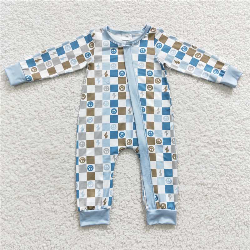 7.02 RTS NO MOQ Smile plaid long sleeves baby kids fall pajamas