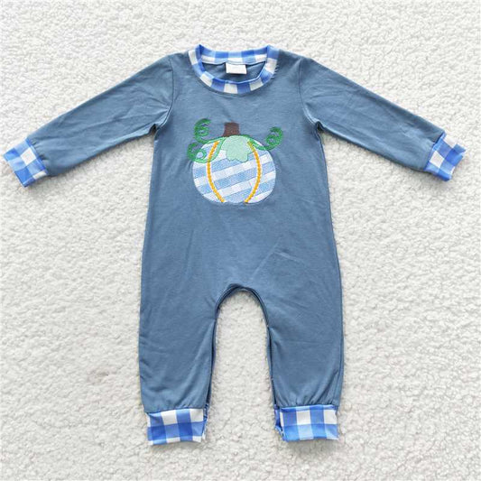 USA Warehouse (IN STOCK) LR0319 Baby Boy Plaid Pumpkin Long Sleeve Romper Fall Season Outfit Comfortable Clothing for Infants