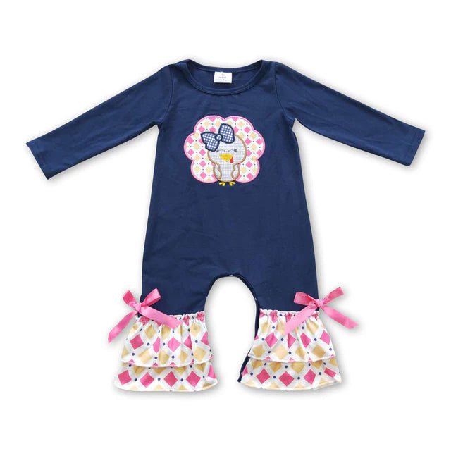 RTS Sibling Sibling milk silk Baby Girls Thanksgiving Print Tunic Top Ruffle Hem Pants Two Piece Clothes Sets Rompers