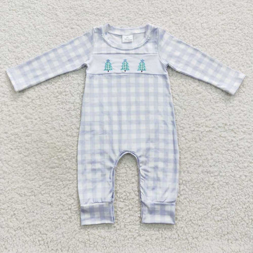 9.19 RTS Sibling Baby Kids Embroidery Trees Checked Top Pants Christmas Clothes Sets Rompers